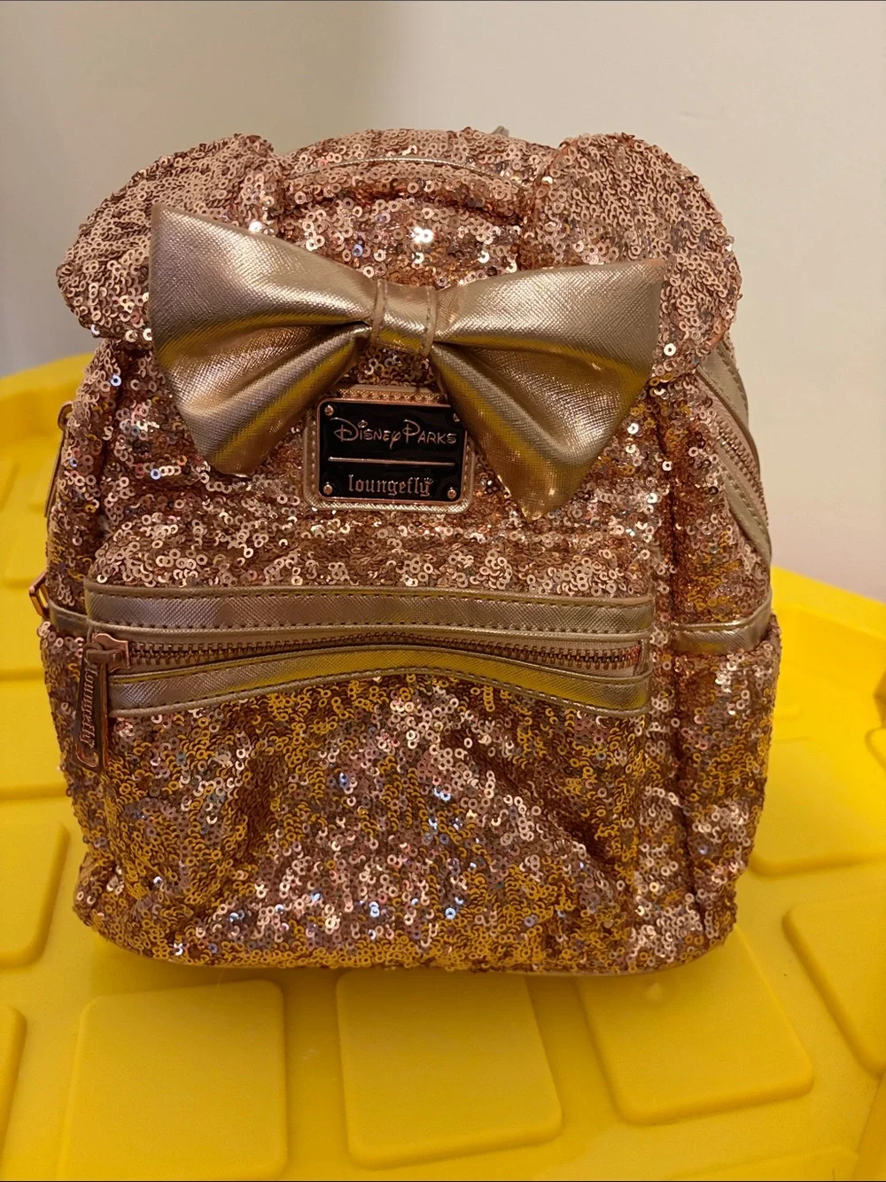 Loungefly Rose Gold Sequin Mini Backpack with Metallic Bow